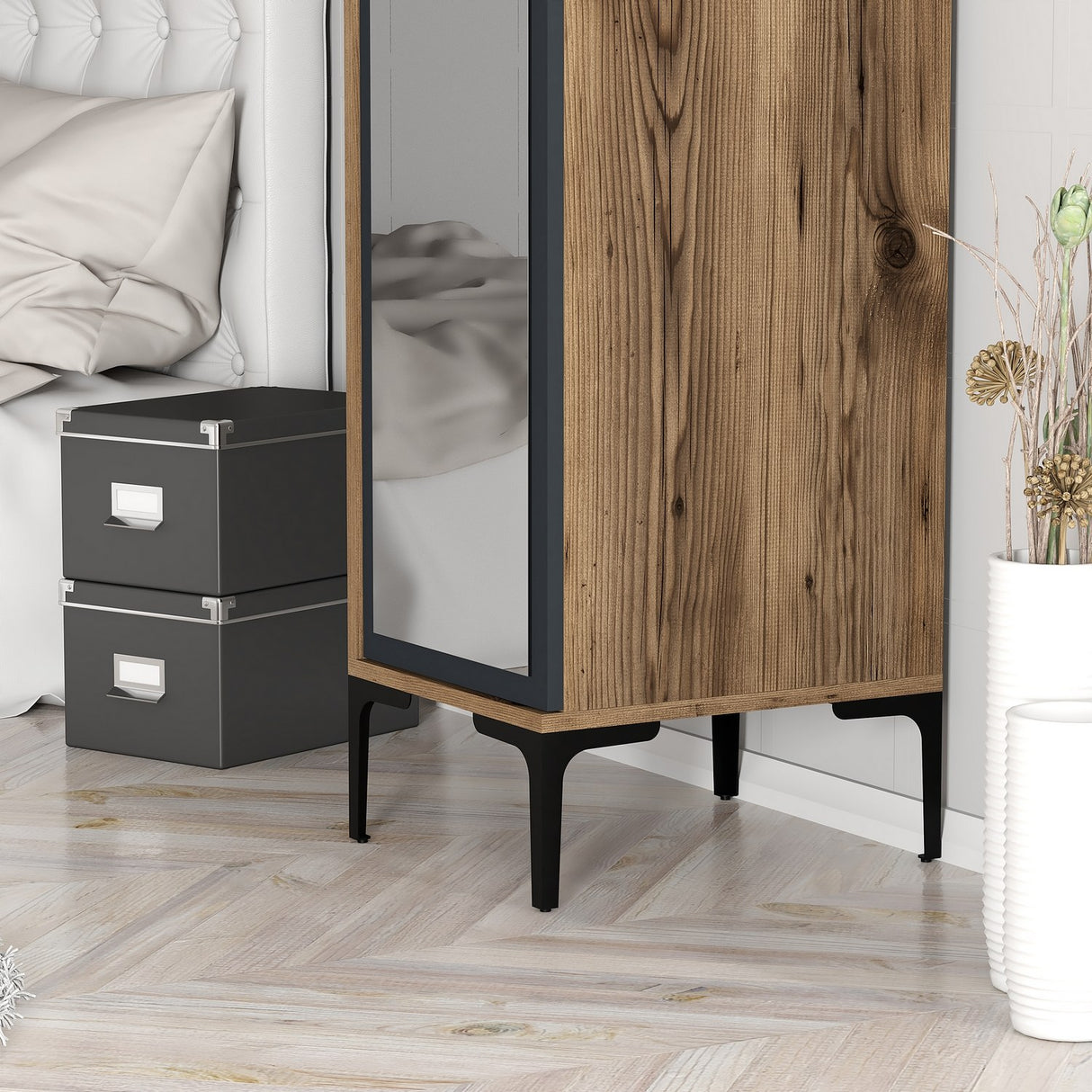 Kledingkasten - Kledingkast Kumual R Walnoot Antraciet Melamine 40x47,5x201,4 cm - Dimehouse