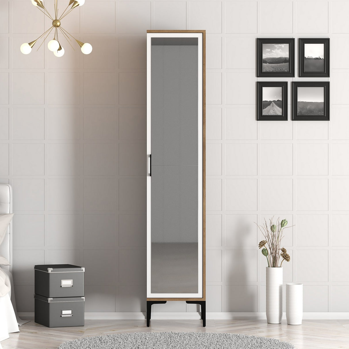 Kledingkasten - Kledingkast Kumual R Walnoot Wit Melamine 40x47,5x201,4 cm - Dimehouse