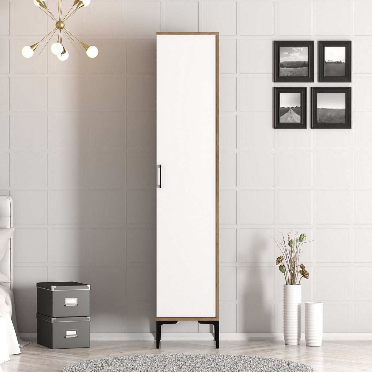 Kledingkasten - Kledingkast Kumual S Walnoot Wit Melamine 40x47,5x201,4 cm - Dimehouse