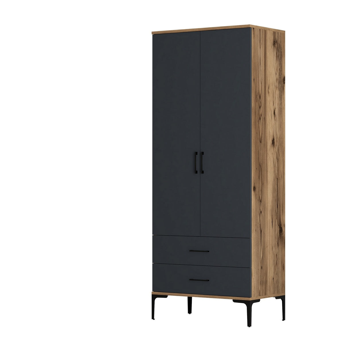 Kledingkasten - Kledingkast Kumsal T Walnoot Antraciet Melamine 80x47,5x201,4 cm - Dimehouse
