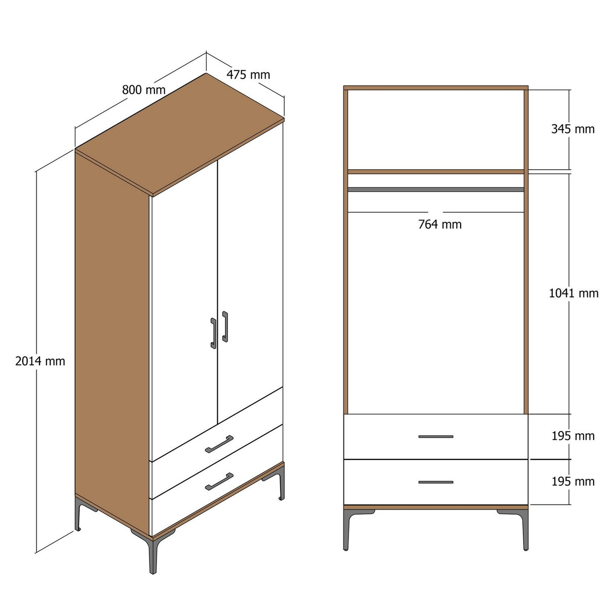 Kledingkasten - Kledingkast Kumsal T Walnoot Antraciet Melamine 80x47,5x201,4 cm - Dimehouse