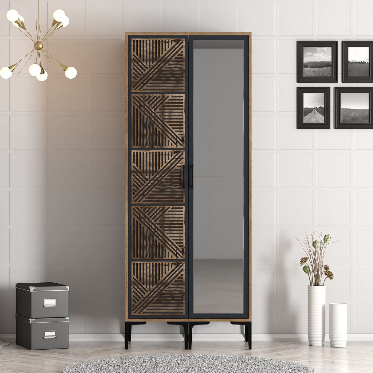 Kledingkasten - Kledingkast Kumsal PR Walnoot Antraciet Melamine 80x47,5x201,4 cm - Dimehouse