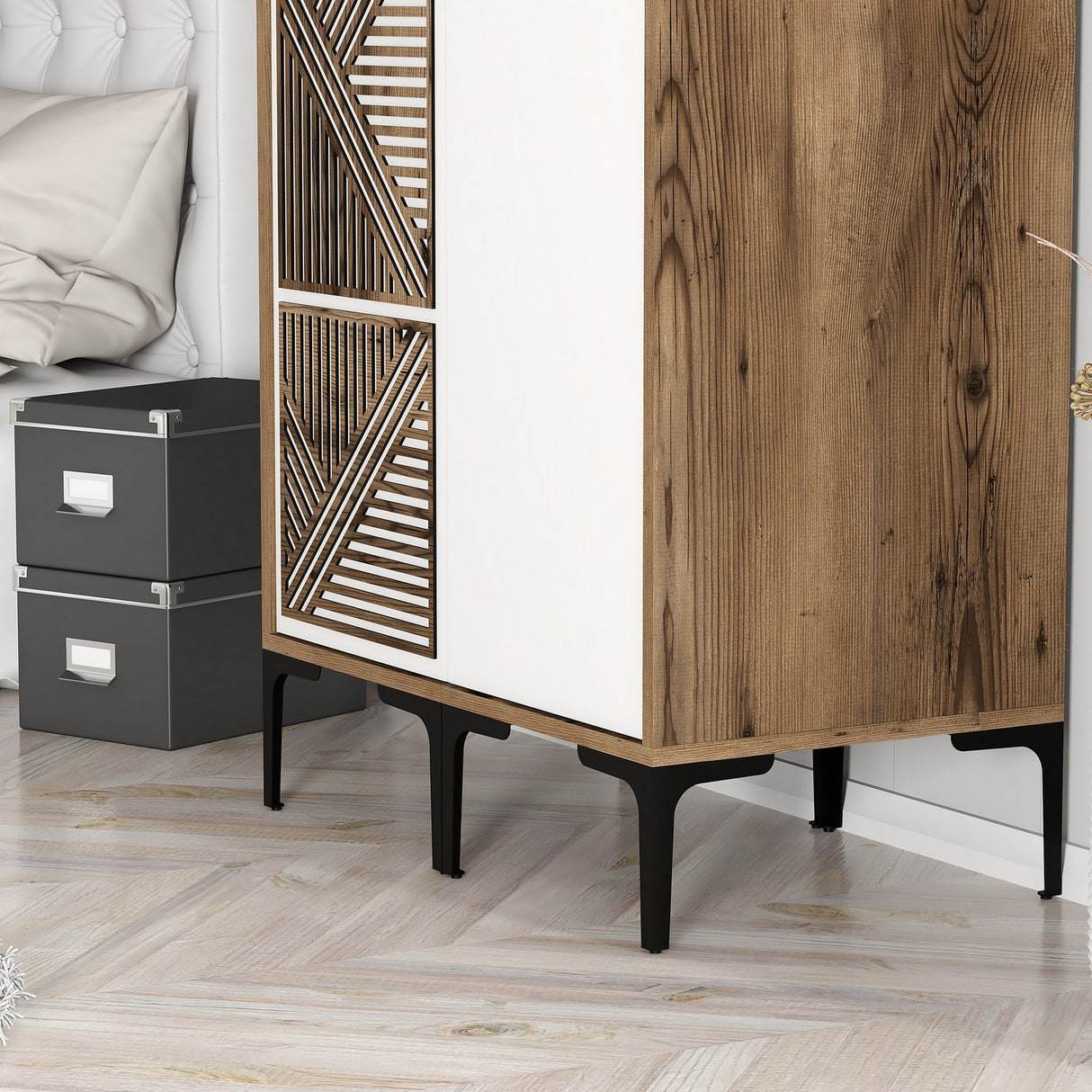 Kledingkasten - Kledingkast Kumsal PS Walnoot Wit Melamine 80x47,5x201,4 cm - Dimehouse