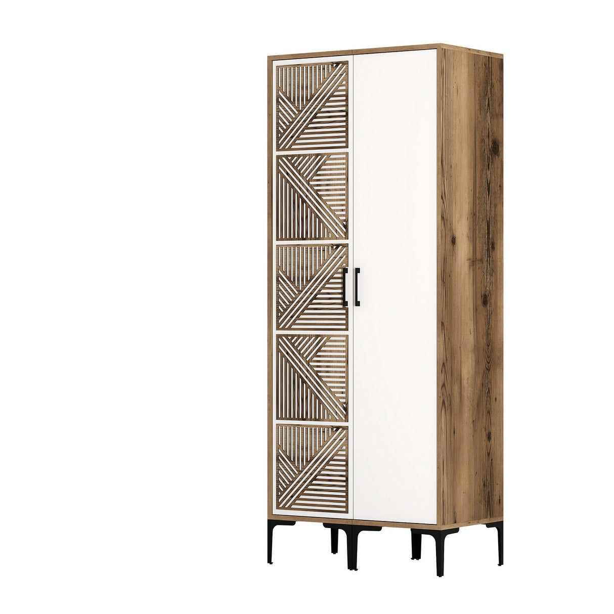 Kledingkasten - Kledingkast Kumsal PS Walnoot Wit Melamine 80x47,5x201,4 cm - Dimehouse