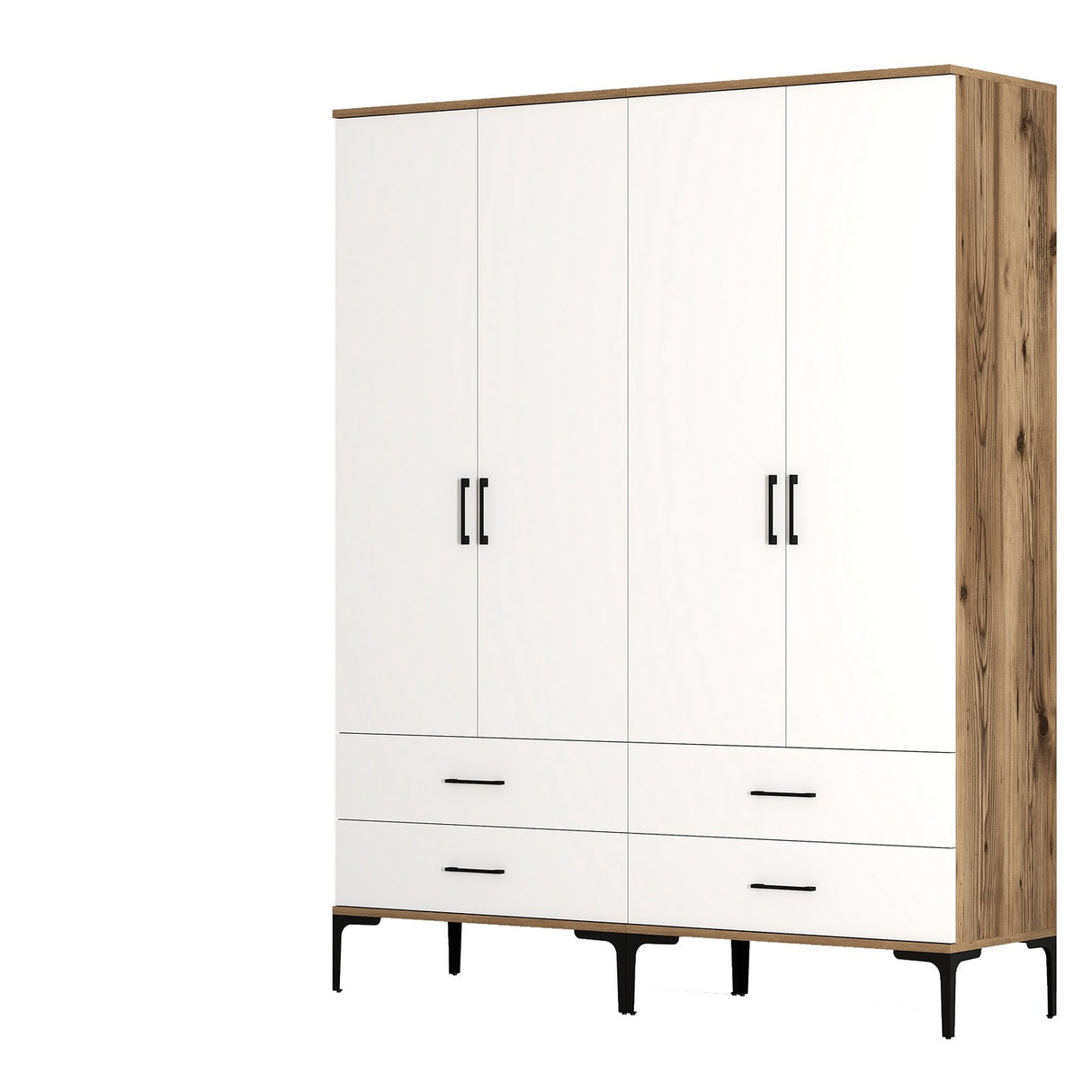 Kledingkasten - Kledingkast Walnoot en Wit Melamine - hang en leg - 160x 200 x 47 cm - Kumsal - Dimehouse