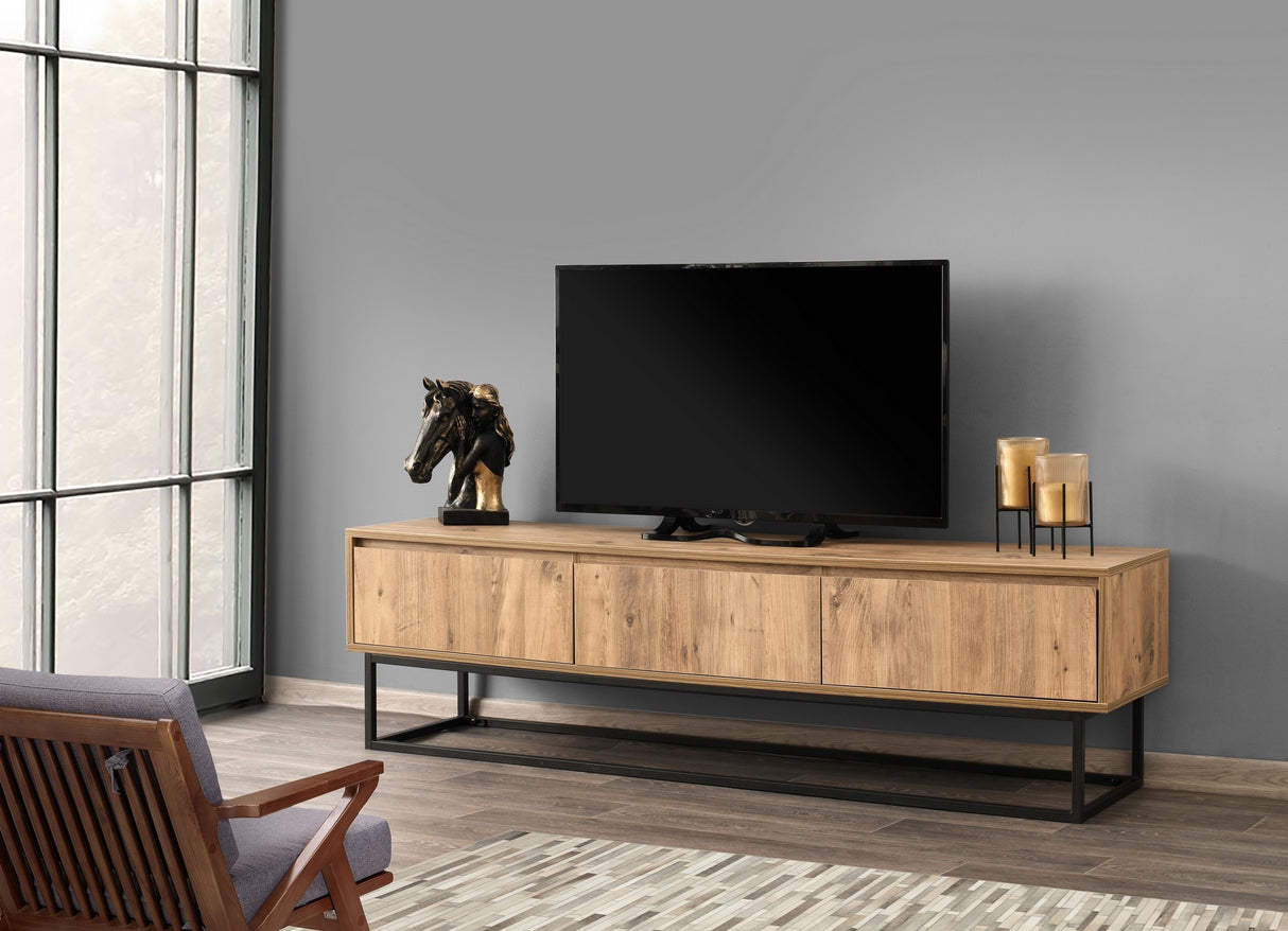 TV Meubels - TV Meubel Tilsim Zwart Dennenhout Melamine 180x50x40 cm - Dimehouse