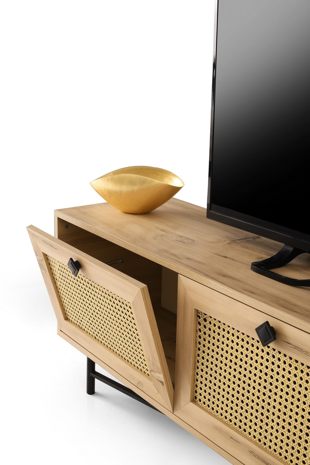 TV Meubels - TV Meubel Japandi Hapsiyas Eik Zwart Melamine 180x60x40 cm - Dimehouse