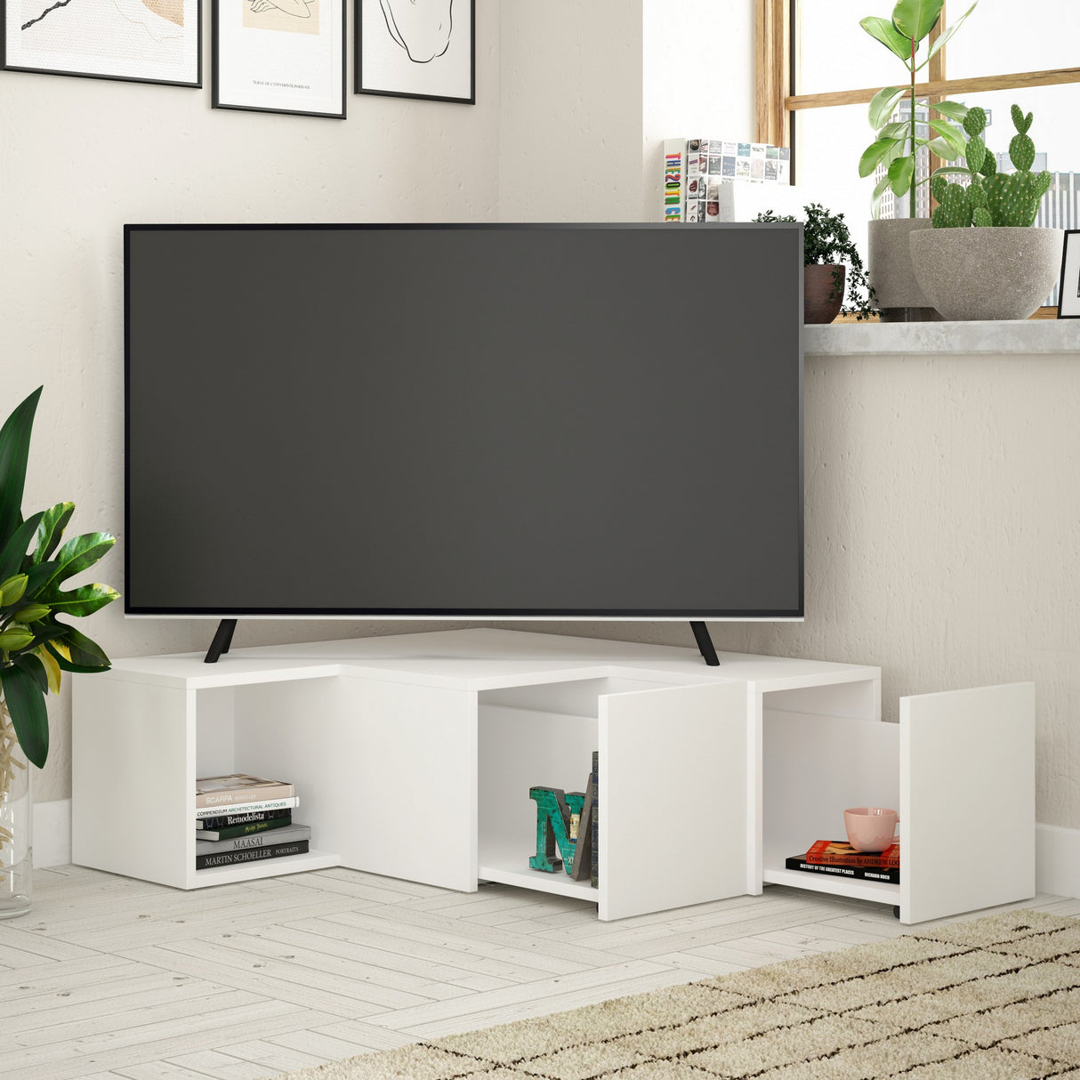 TV Meubels - TV Meubel Compact Wit Melamine 90x32x92 cm - Dimehouse