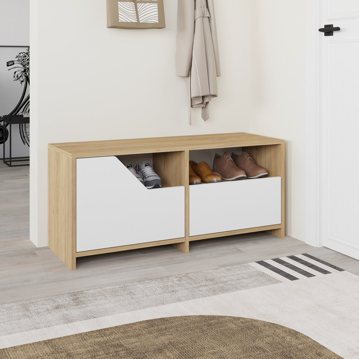 Shoe cabinet Nexus Oak White Melamine 105x47x37 cm
