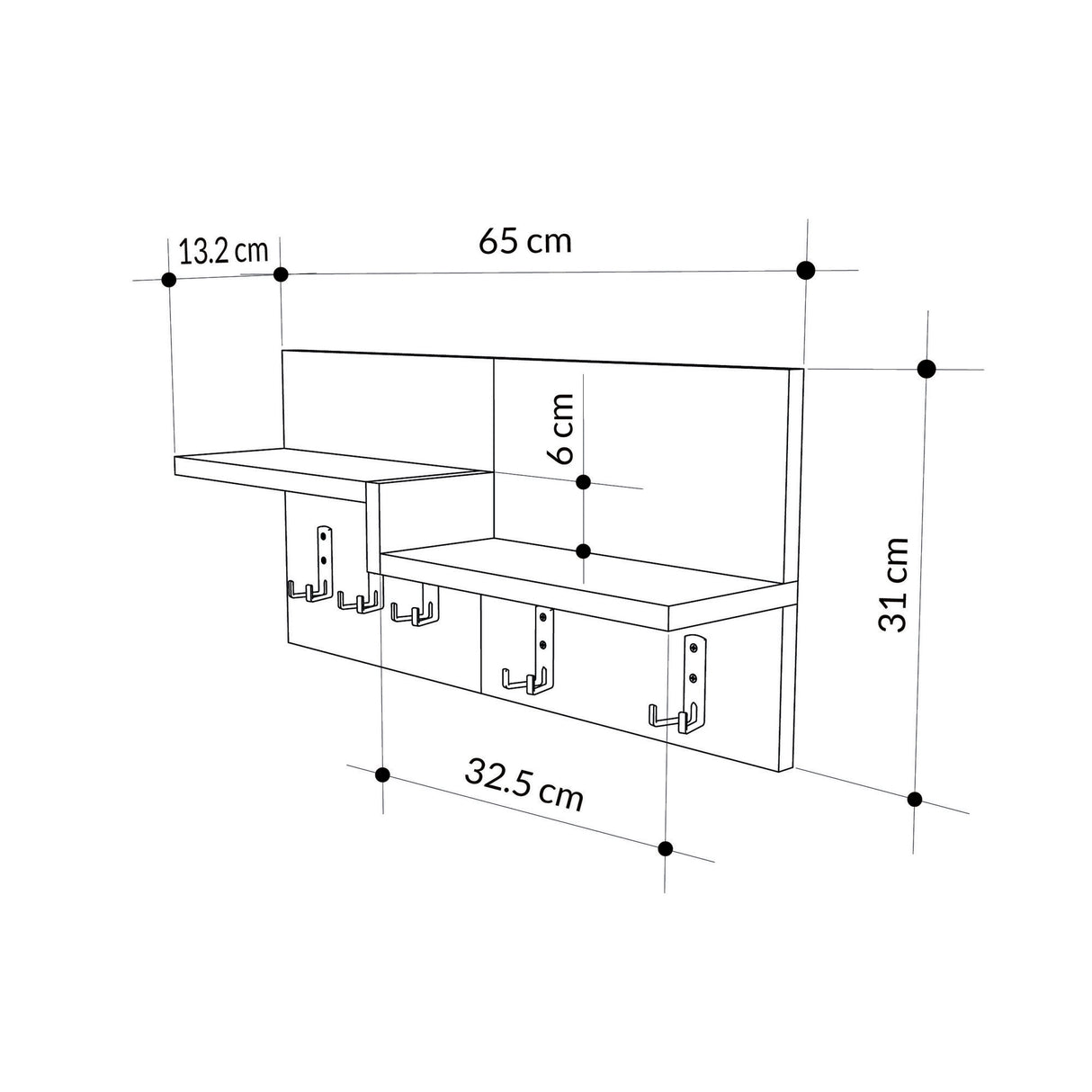 Coat racks - Coat rack Oak wood Melamine - 5 - Angled White - 65 cm - Lagona - Dimehouse