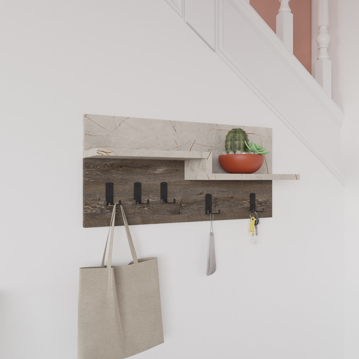 Coat rack 5-Hook Marble look Lagona