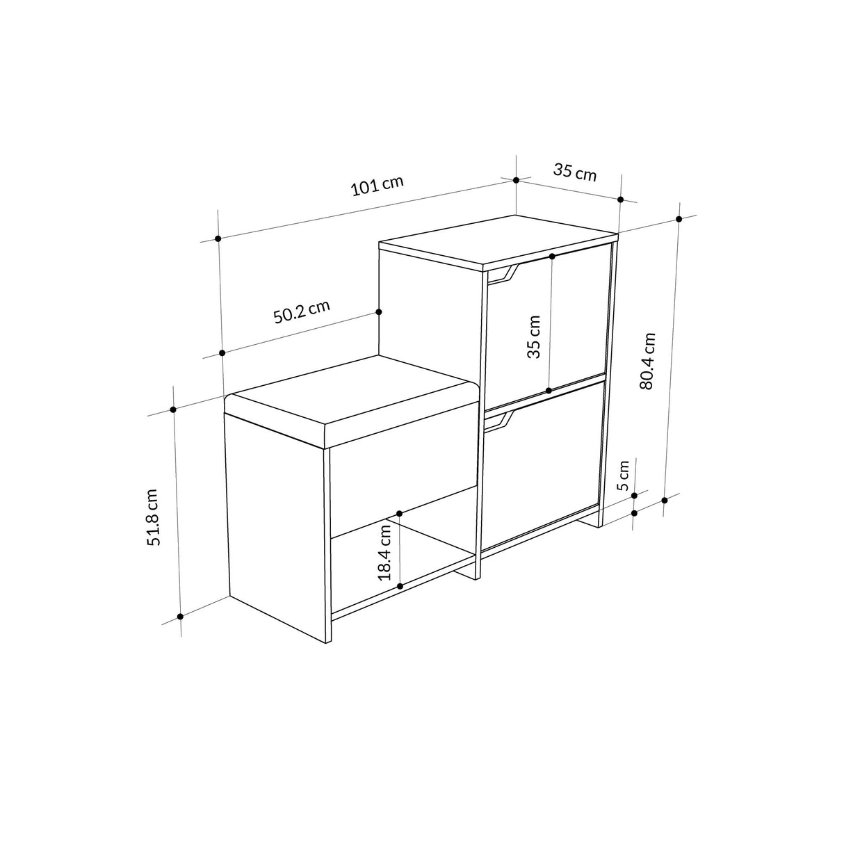 Schoenenkasten - Schoenenkast Haven Antraciet Eik Melamine 101,5x80,5x35,5 cm - Dimehouse