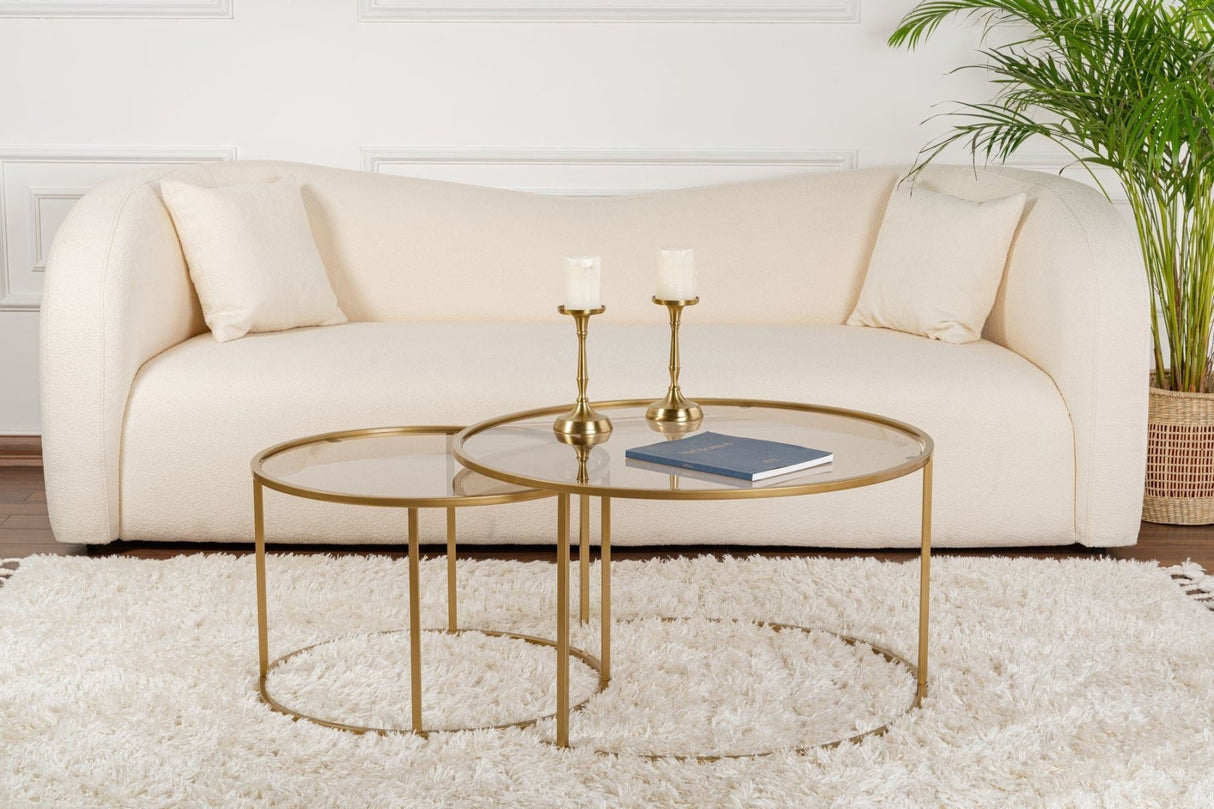 Modern Round Coffee Table Set of 2 Uru Gold - Bronze Glass - 80/60 cm