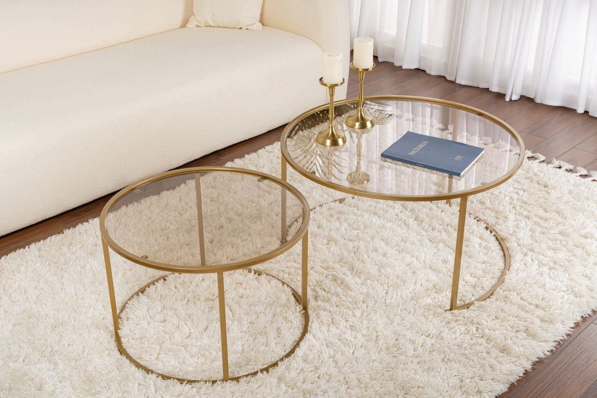 Modern Round Coffee Table Set of 2 Uru Gold - Bronze Glass - 80/60 cm