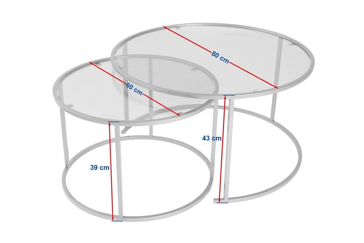 Modern Round Coffee Table Set of 2 Uru Gold - Bronze Glass - 80/60 cm