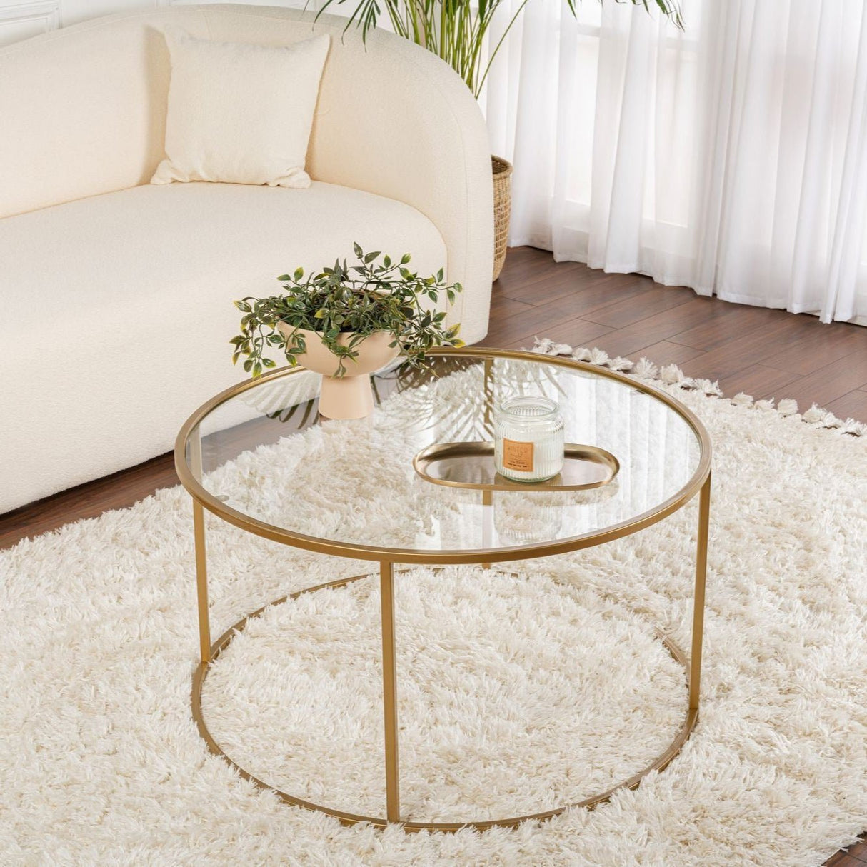 Modern Round Coffee Table Uru Gold - Glass - 80 cm