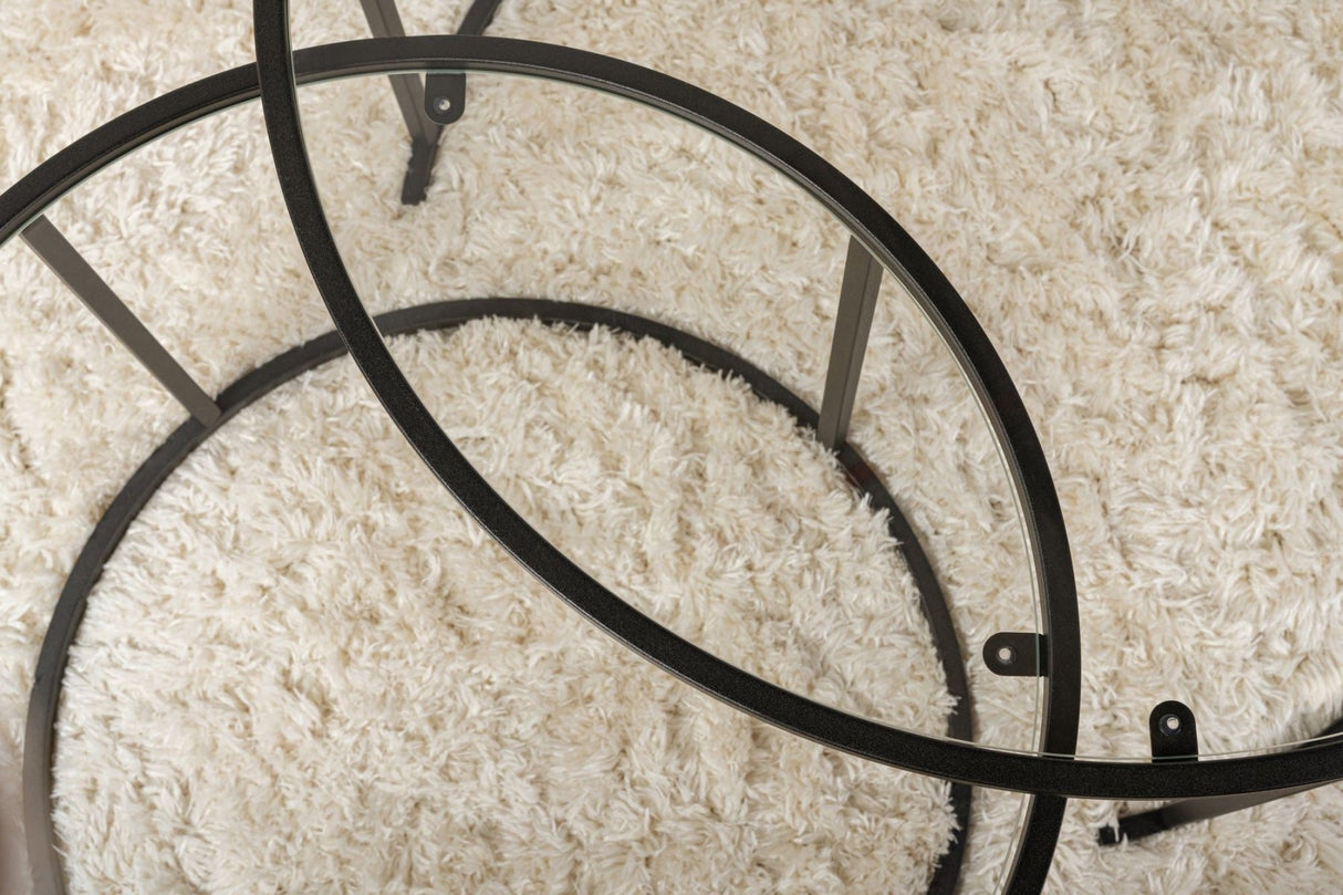 Modern Round Coffee Table Set of 2 Uru Black - Transparent Glass - 80/60 cm