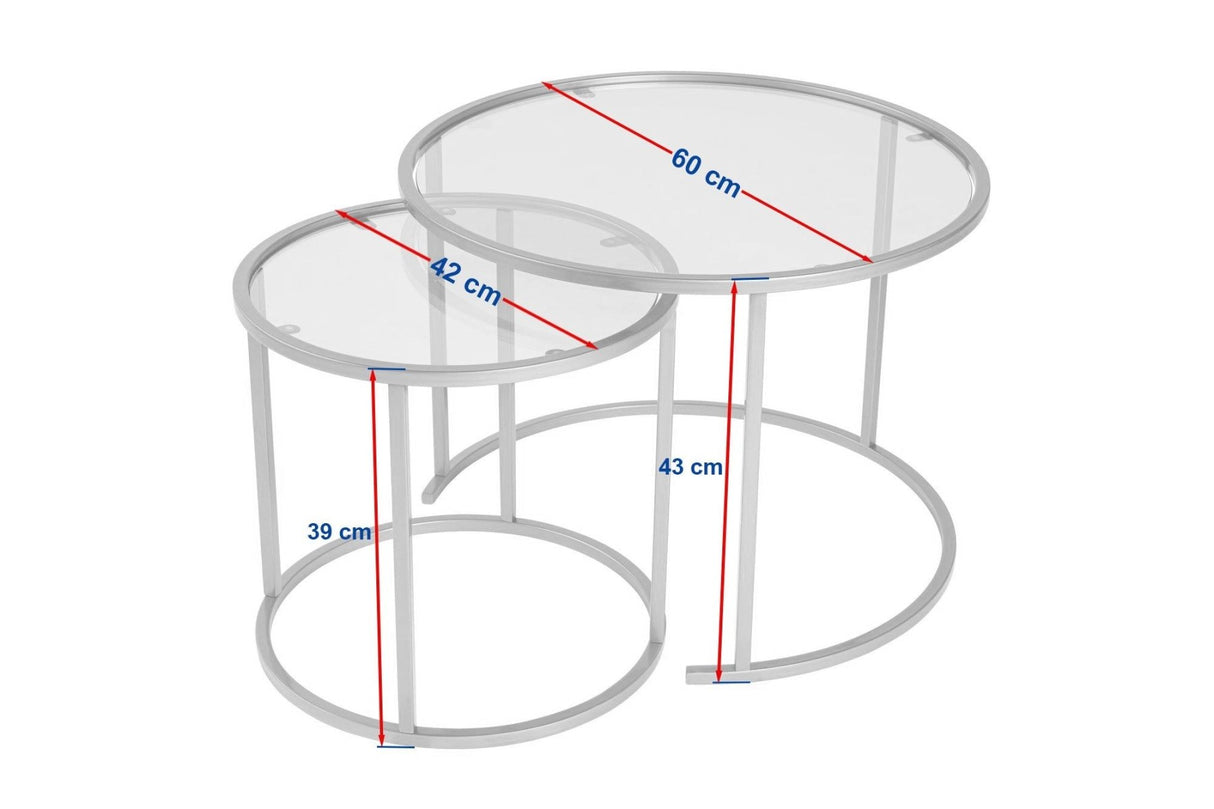 Modern Round Coffee Table Set of 2 Uru Gold - Transparent Glass - 60/42 cm