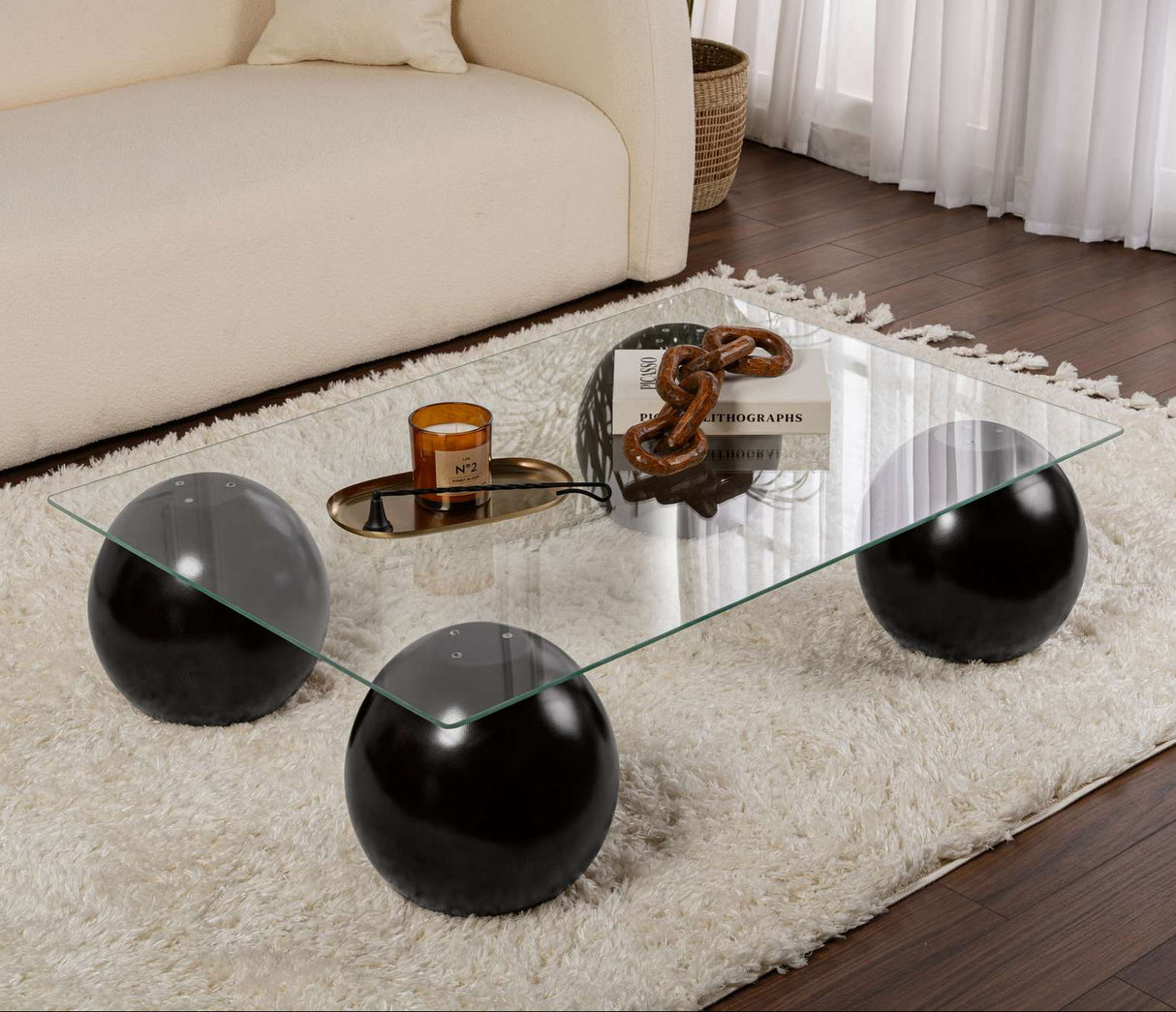 Coffee table Sera black transparent tempered glass 110x75x30 cm Black Transparent Tempered glass