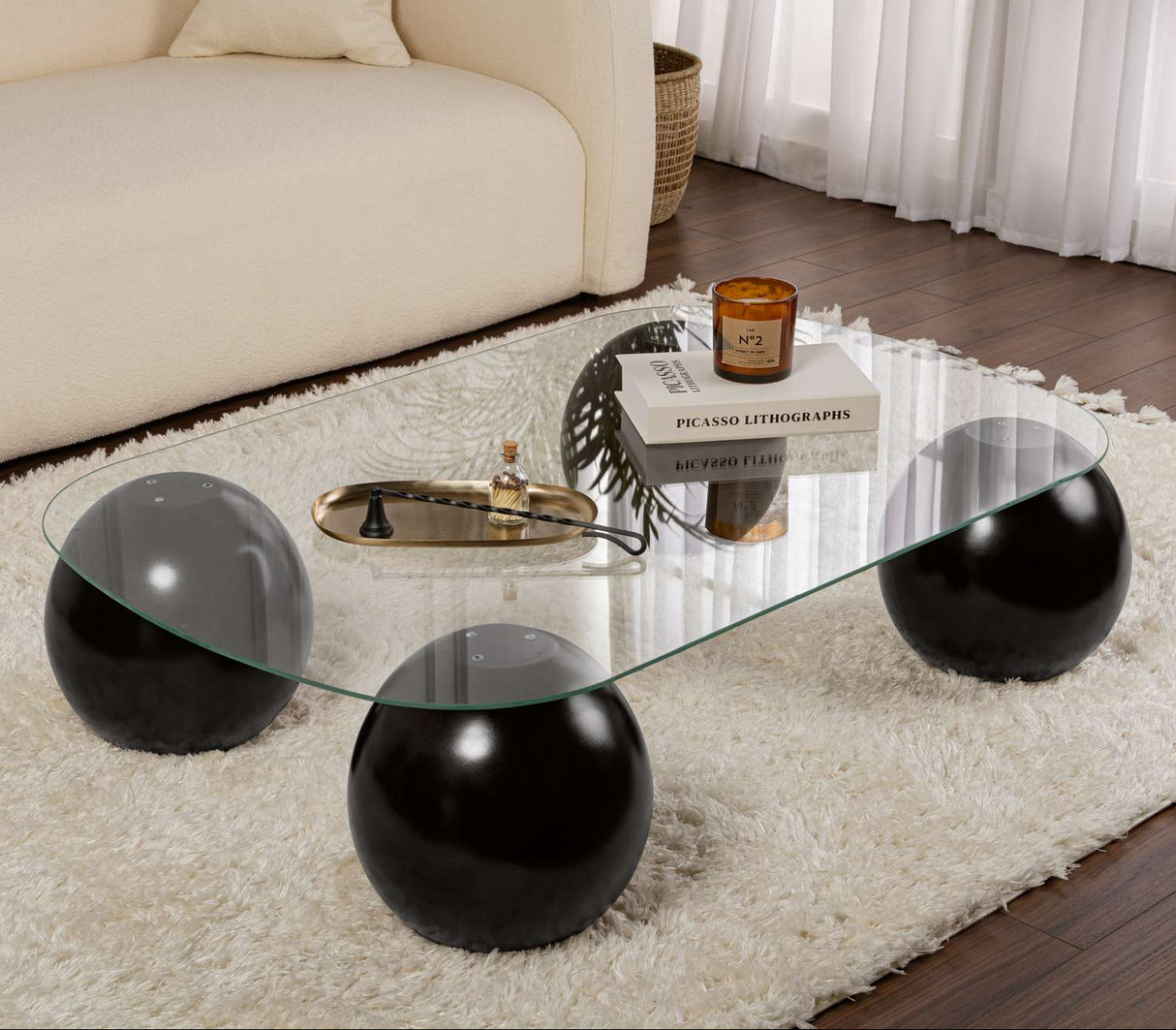 Evara Coffee Table 118x75x30 cm black and transparent glass Black Transparent Tempered glass