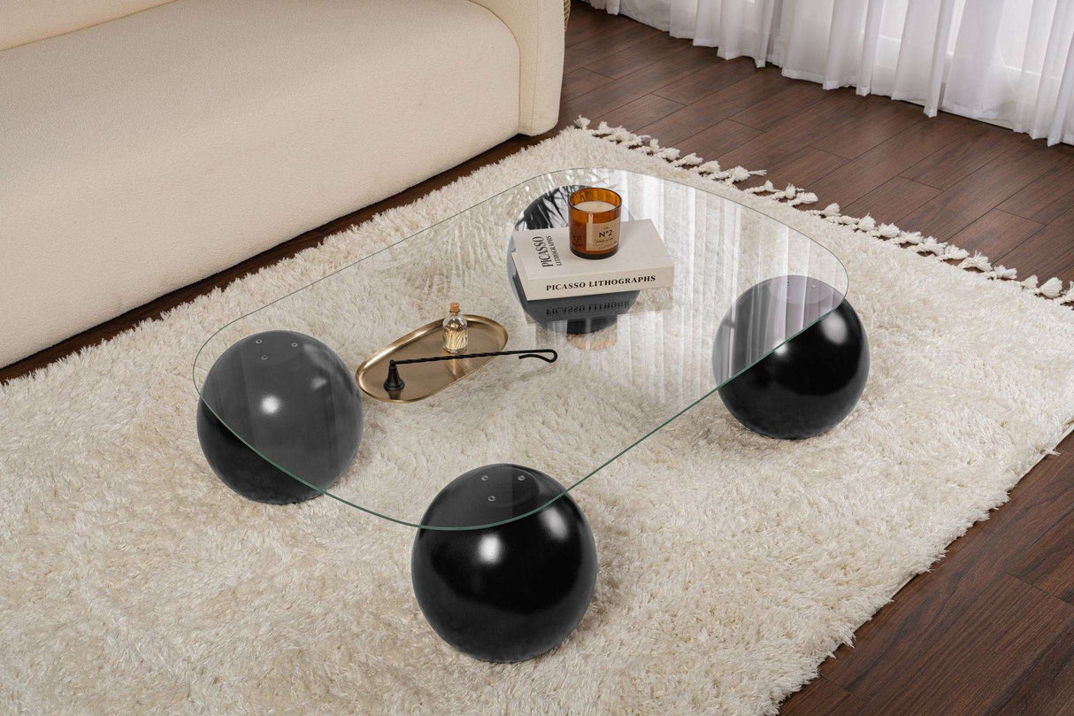 Evara Coffee Table 118x75x30 cm black and transparent glass Black Transparent Tempered glass