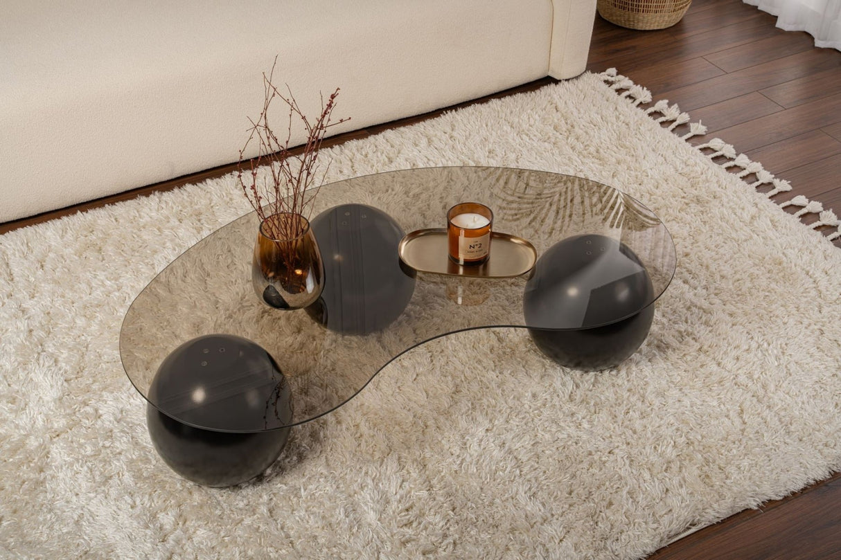 Living room table Sphere Tempered glass Black Bronze 120x70x30 cm Black Bronze Tempered glass
