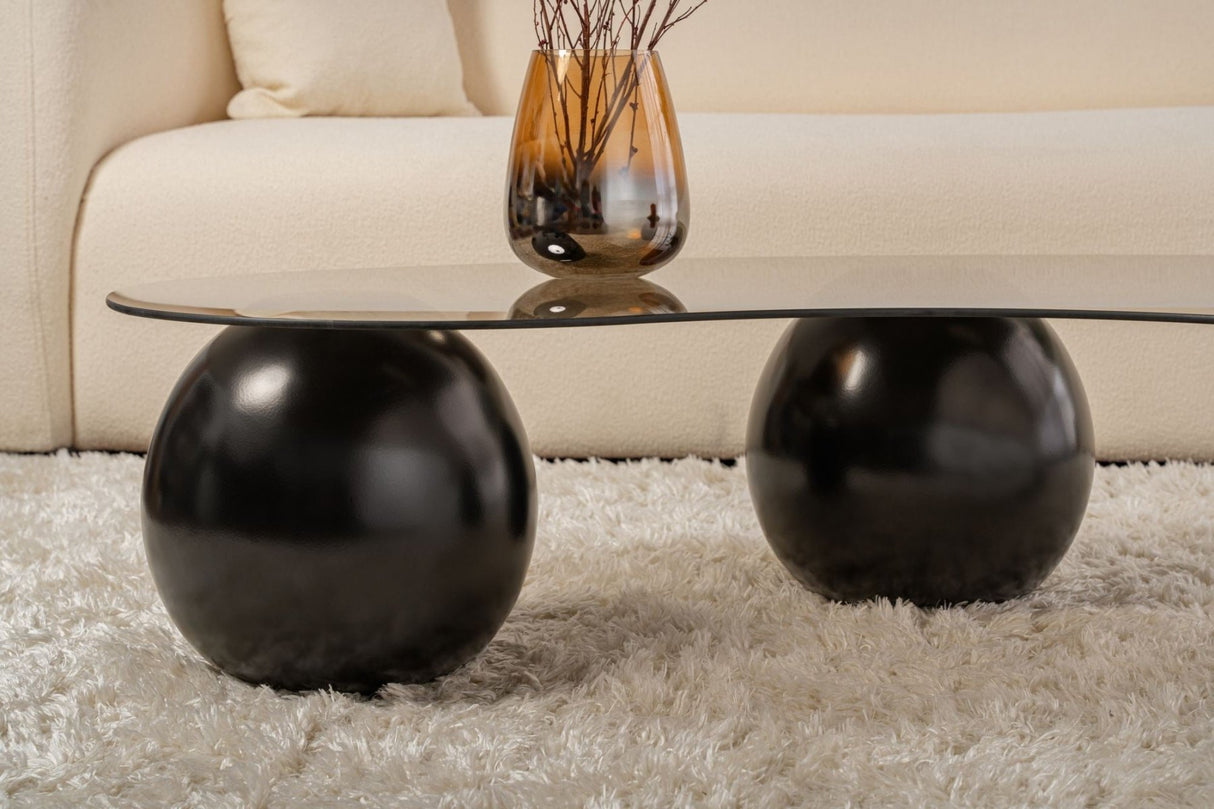 Living room table Sphere Tempered glass Black Bronze 120x70x30 cm Black Bronze Tempered glass
