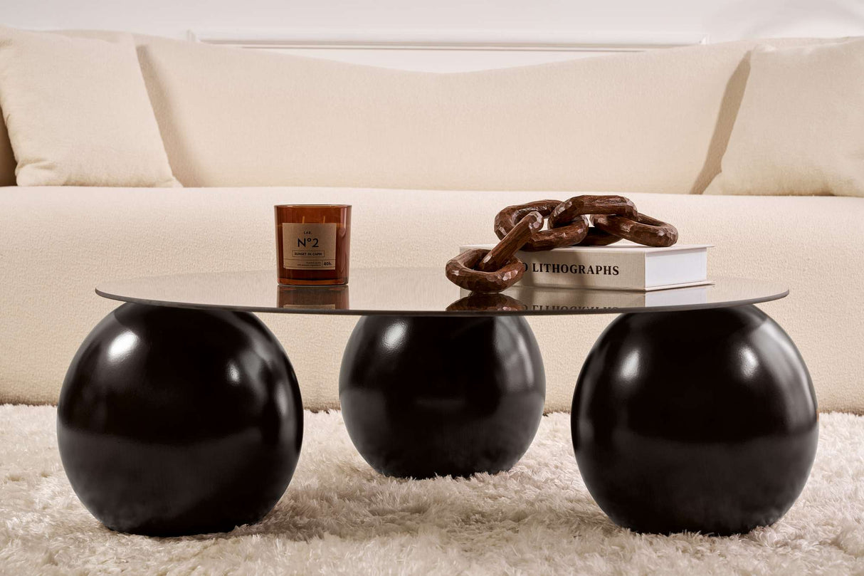 Coffee table Miro Tempered glass Black Gray 85x85 cm Black Gray Tempered glass