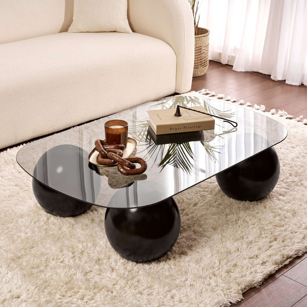 Living room table Evara 118x75x30 cm Tempered Glass black and gray Black Grey Tempered glass