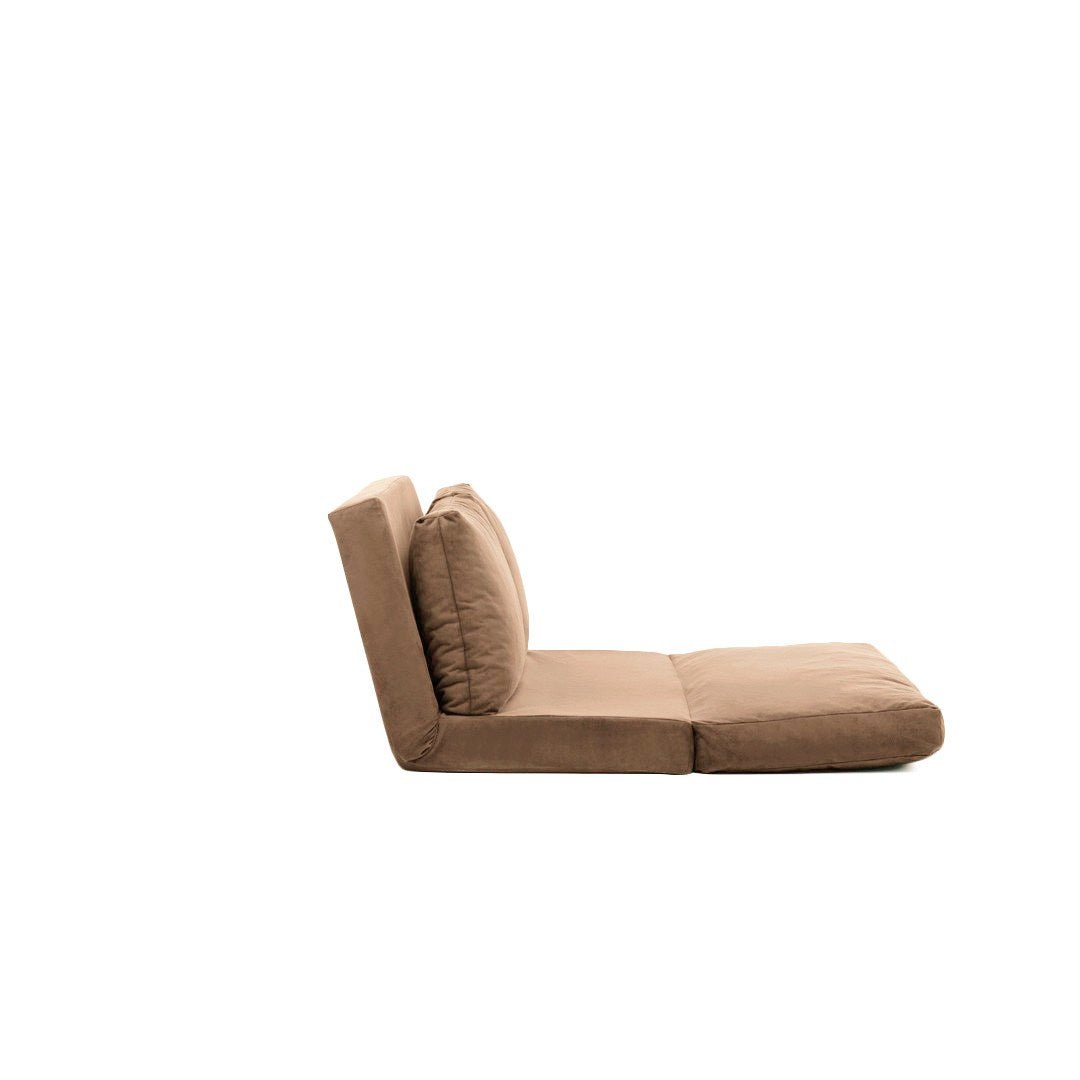 Sofa bed Japandi camel brown fabric 2-seater - low back and adjustable - Taida