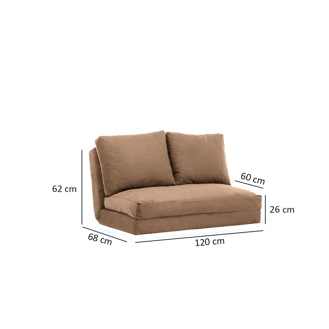 Sofa bed Japandi camel brown fabric 2-seater - low back and adjustable - Taida