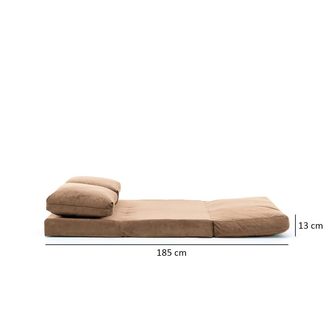Sofa bed Japandi camel brown fabric 2-seater - low back and adjustable - Taida