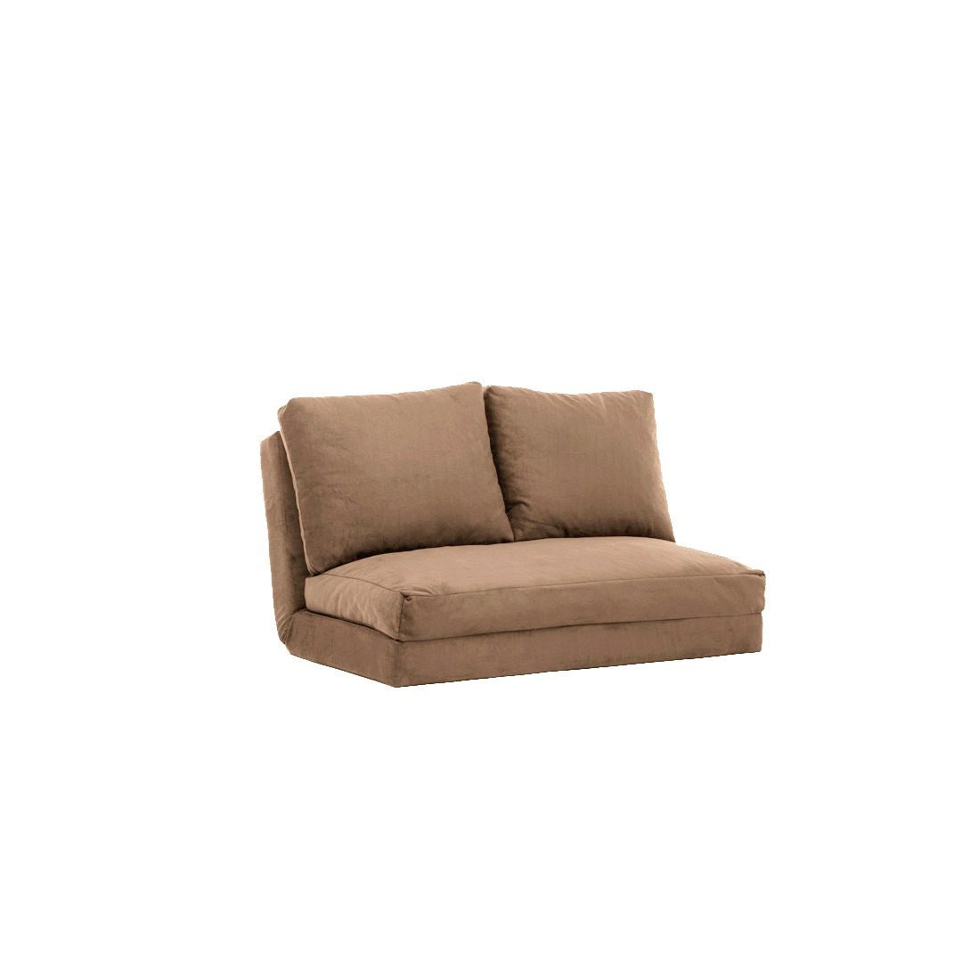 Sofa bed Japandi camel brown fabric 2-seater - low back and adjustable - Taida