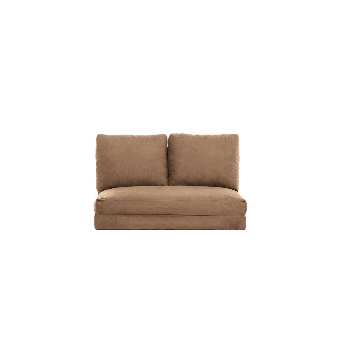 Sofa bed Japandi camel brown fabric 2-seater - low back and adjustable - Taida