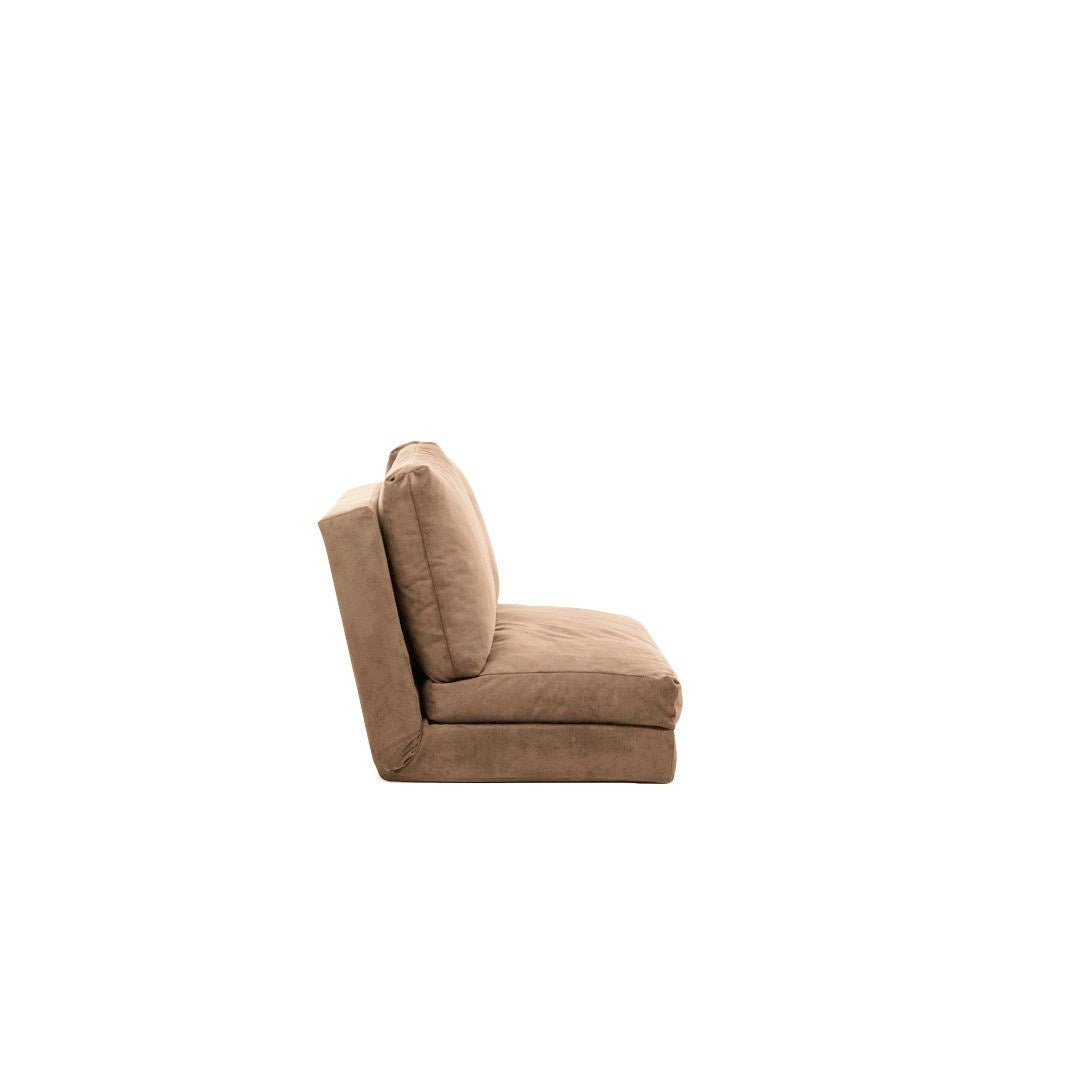 Sofa bed Japandi camel brown fabric 2-seater - low back and adjustable - Taida