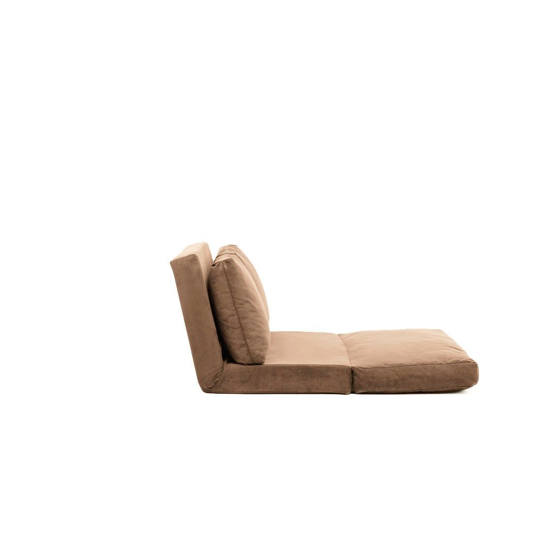 Sofa bed Japandi camel brown fabric 2-seater - low back and adjustable - Taida