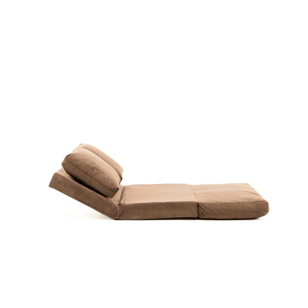 Sofa bed Japandi camel brown fabric 2-seater - low back and adjustable - Taida