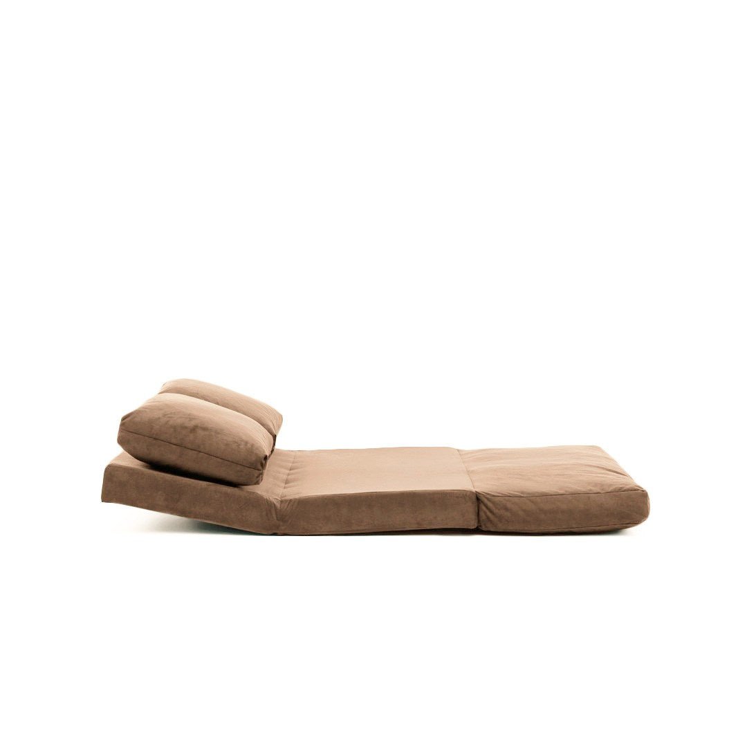 Sofa bed Japandi camel brown fabric 2-seater - low back and adjustable - Taida