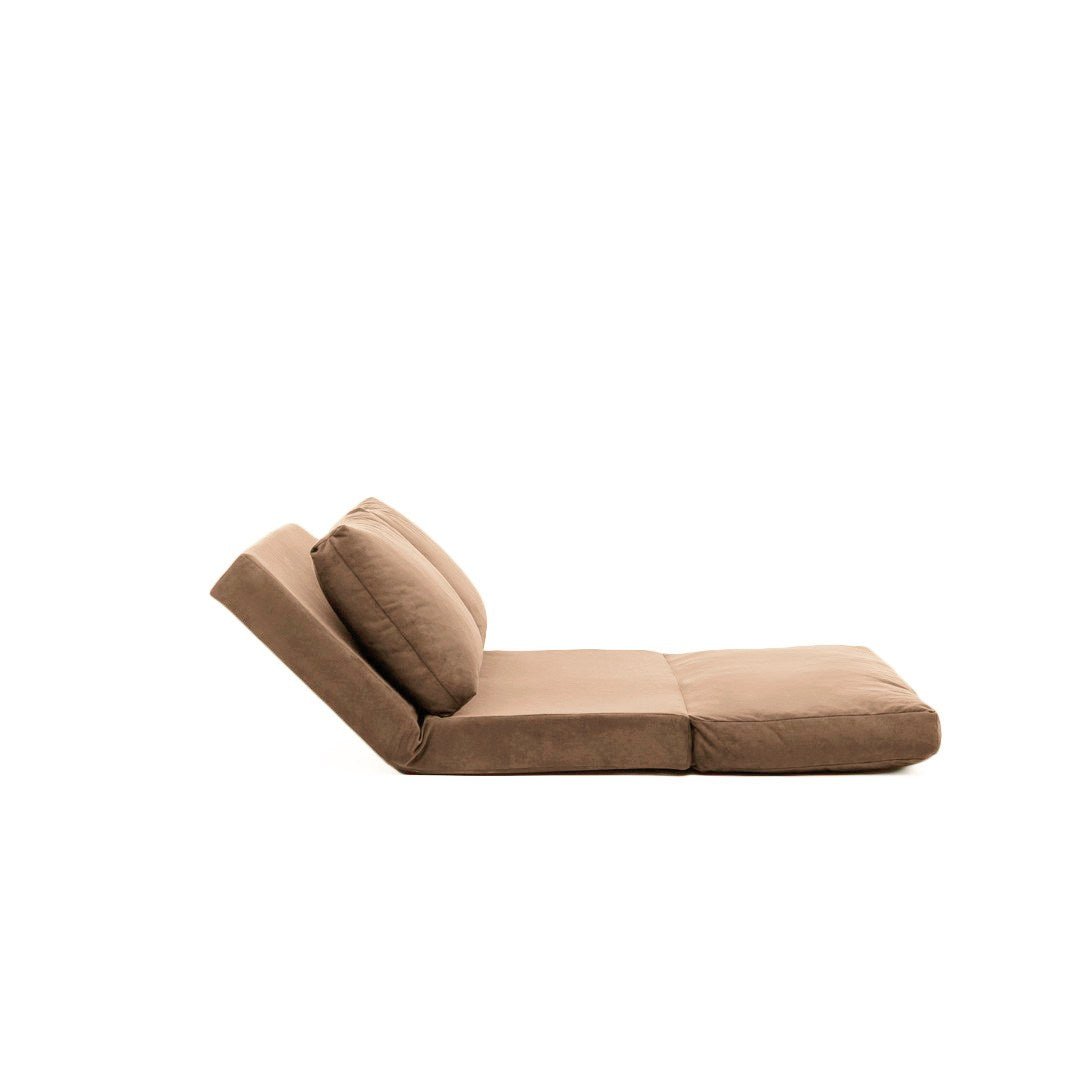 Sofa bed Japandi camel brown fabric 2-seater - low back and adjustable - Taida