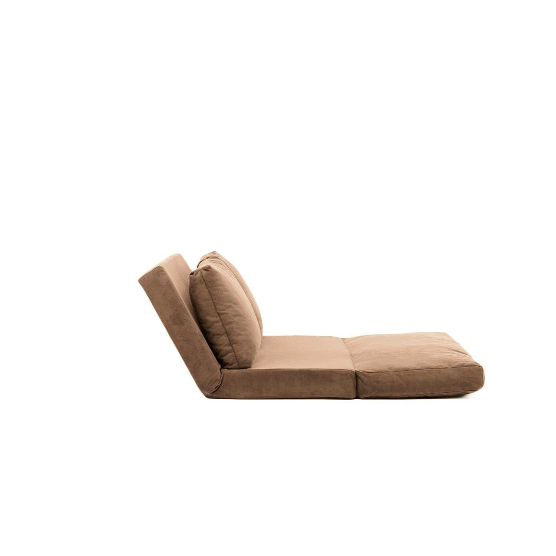 Sofa bed Japandi camel brown fabric 2-seater - low back and adjustable - Taida