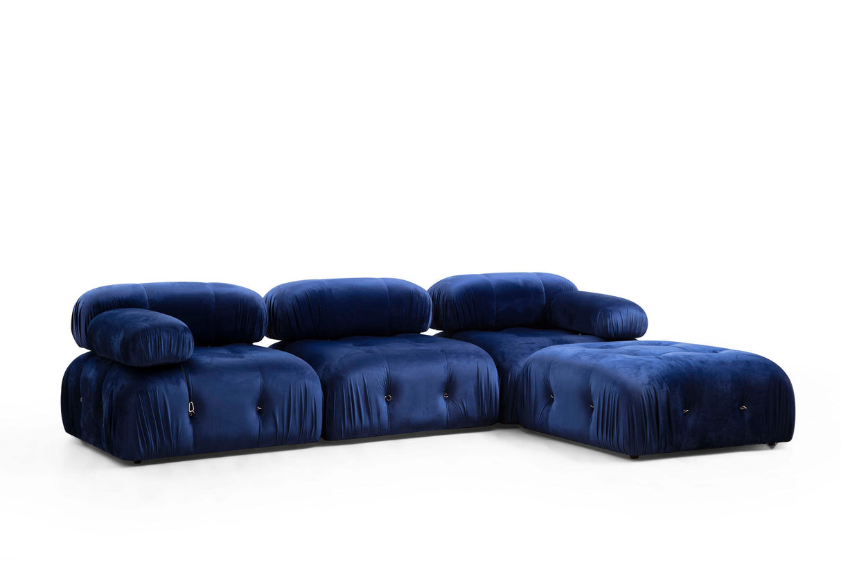 Modular XXL corner sofa Bubble with ottoman - velvet blue