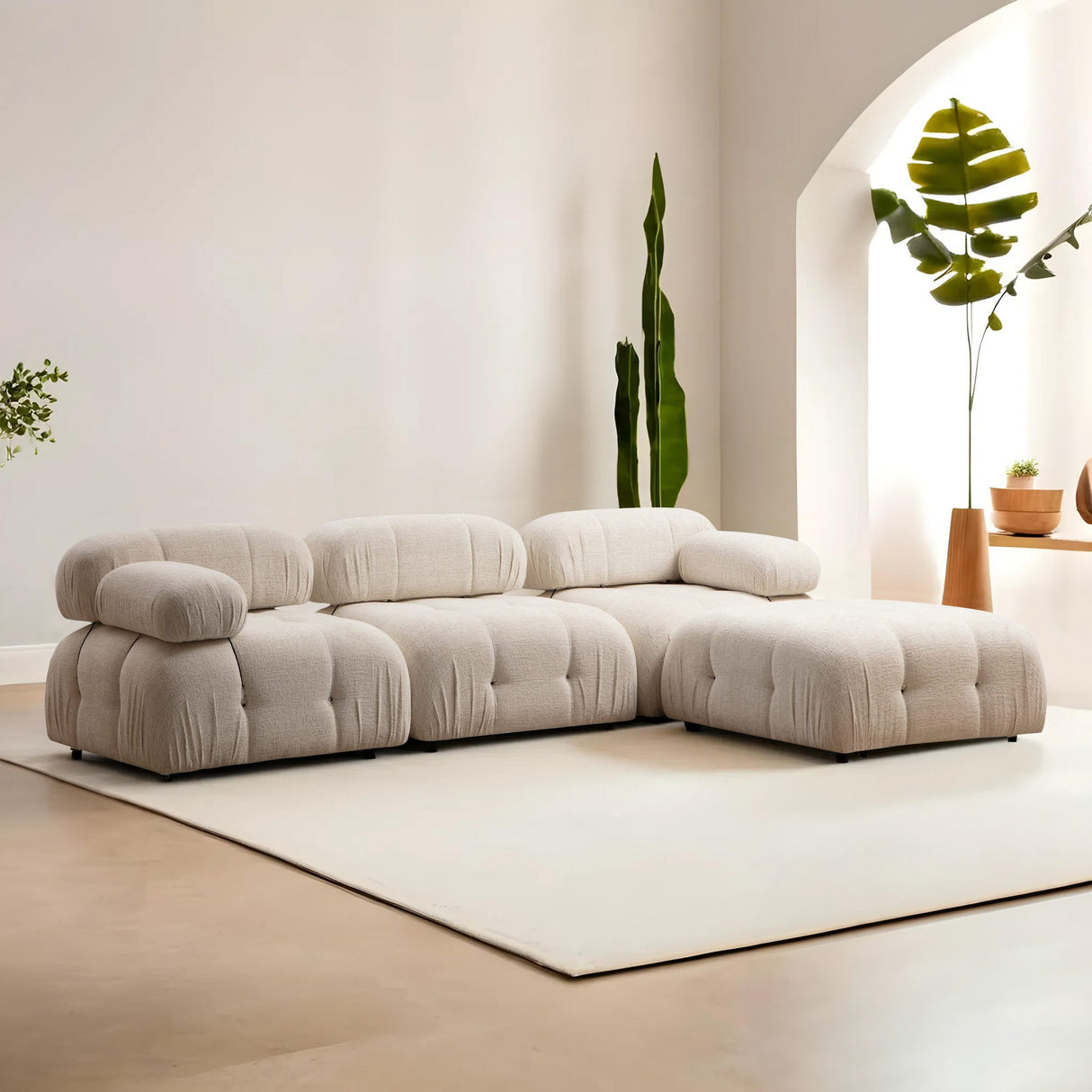 Modular XXL corner sofa Bubble with ottoman - cream