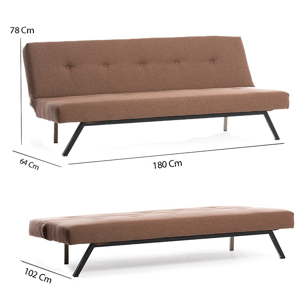 3-Seater Sofa Bed Zoly Brown Fabric - 180 cm - Without Armrests - Button-Tufted
