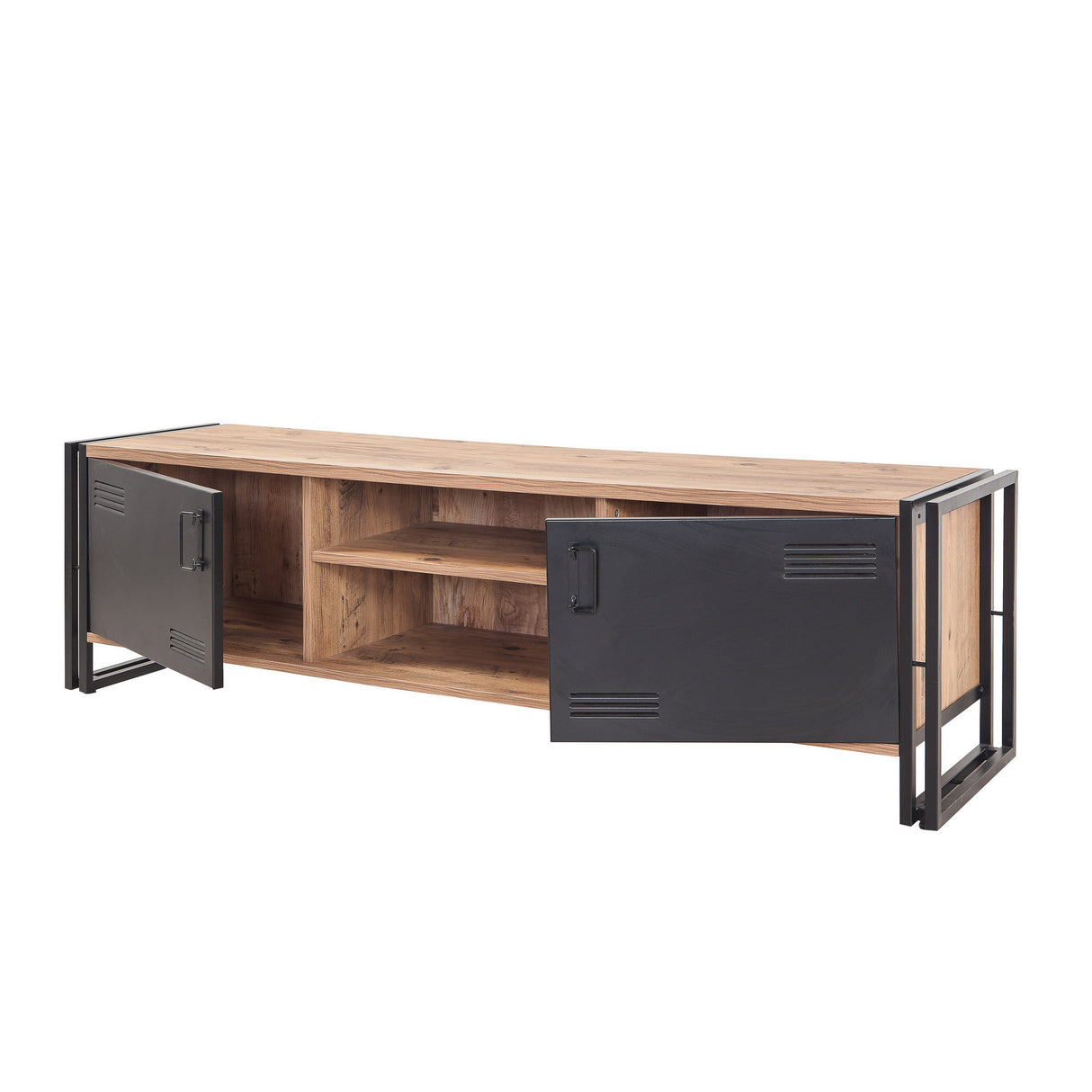 TV Meubels - TV Meubel Cosmo Atlantisch Dennenhout Zwart Melamine 180x50x45 cm - Dimehouse