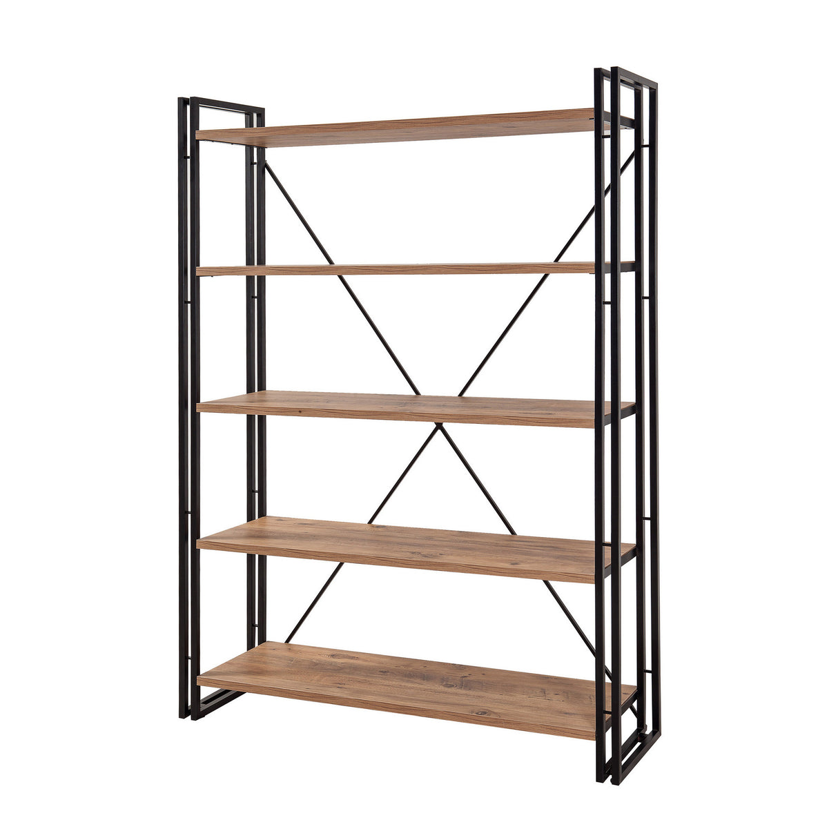 Industrial bookcase pine wood melamine black metal Cosmo 130x180x35 cm