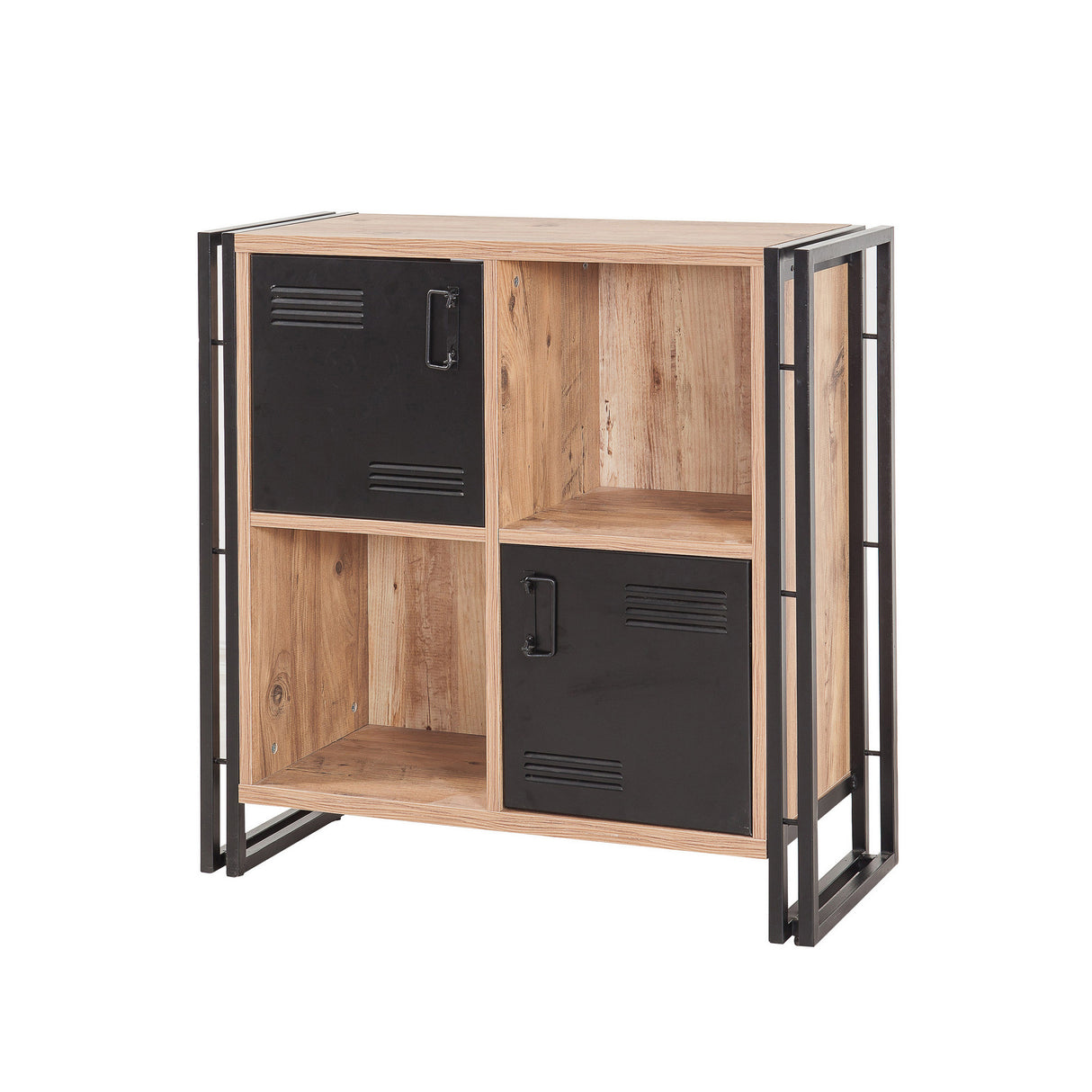 Industrial sideboard pine wood melamine black metal Cosmo 89x89x35 cm