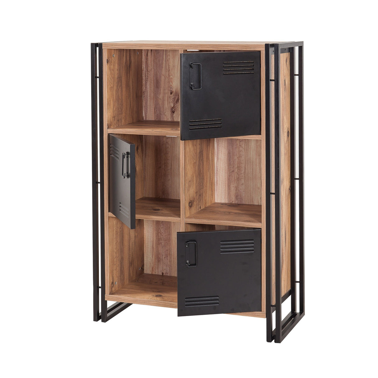 Industrial cabinet pine wood melamine black metal Cosmo 89x127x35 cm