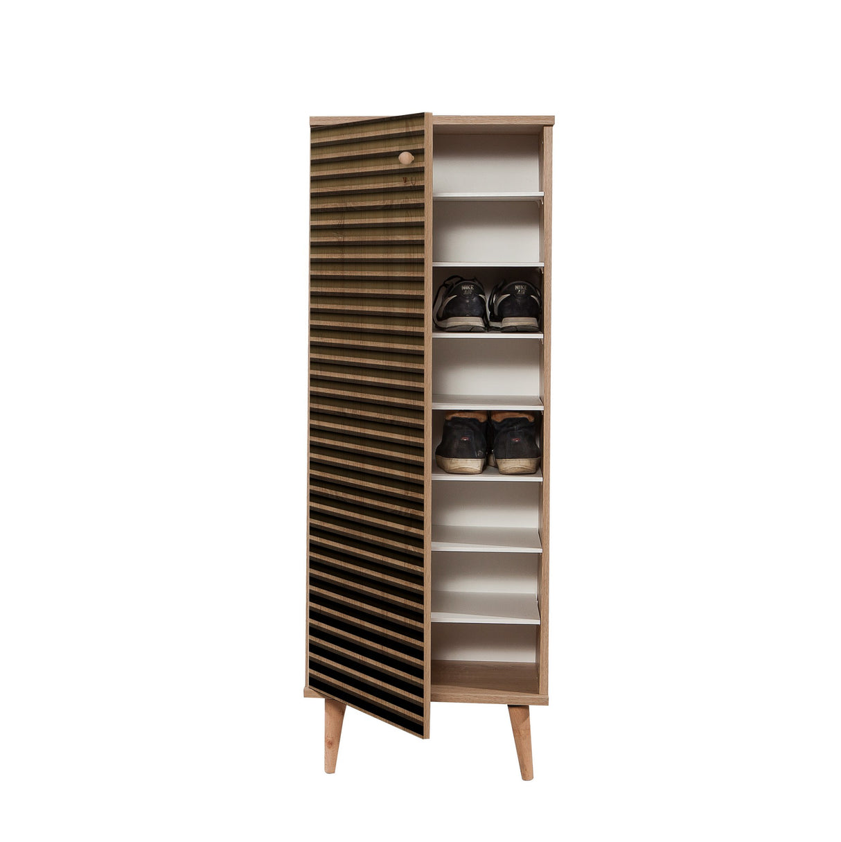 Schoenenkasten - Schoenenkast Filinta Sonoma Eik Gestreept Melamine 50x135x38 cm - Dimehouse