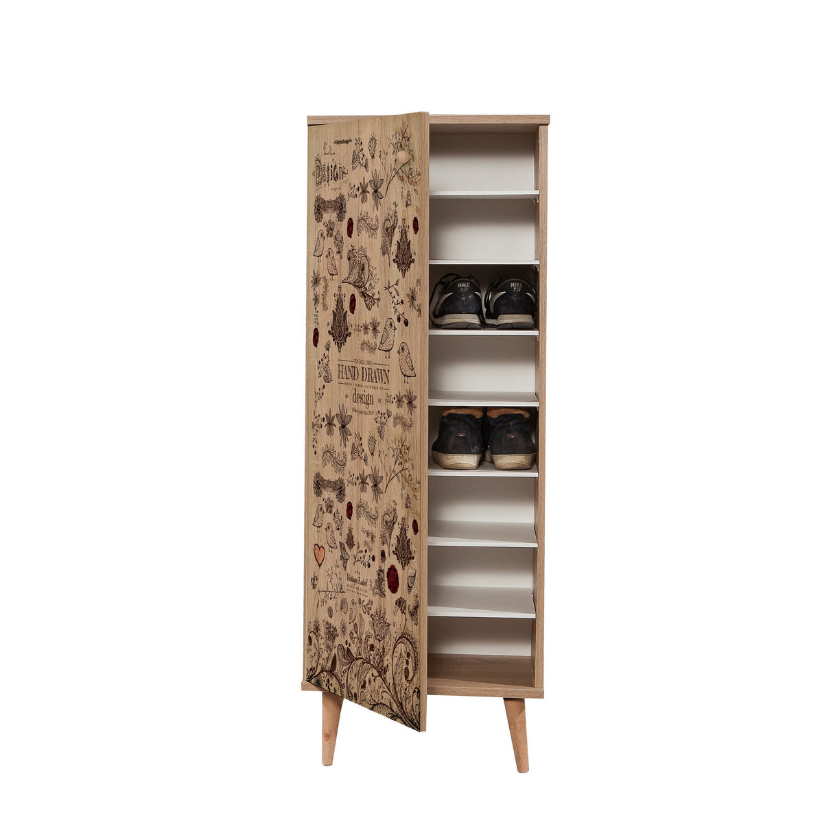 Schoenenkasten - Schoenenkast Filinta Sonoma Eik Tekening Melamine 50x135x38 cm - Dimehouse