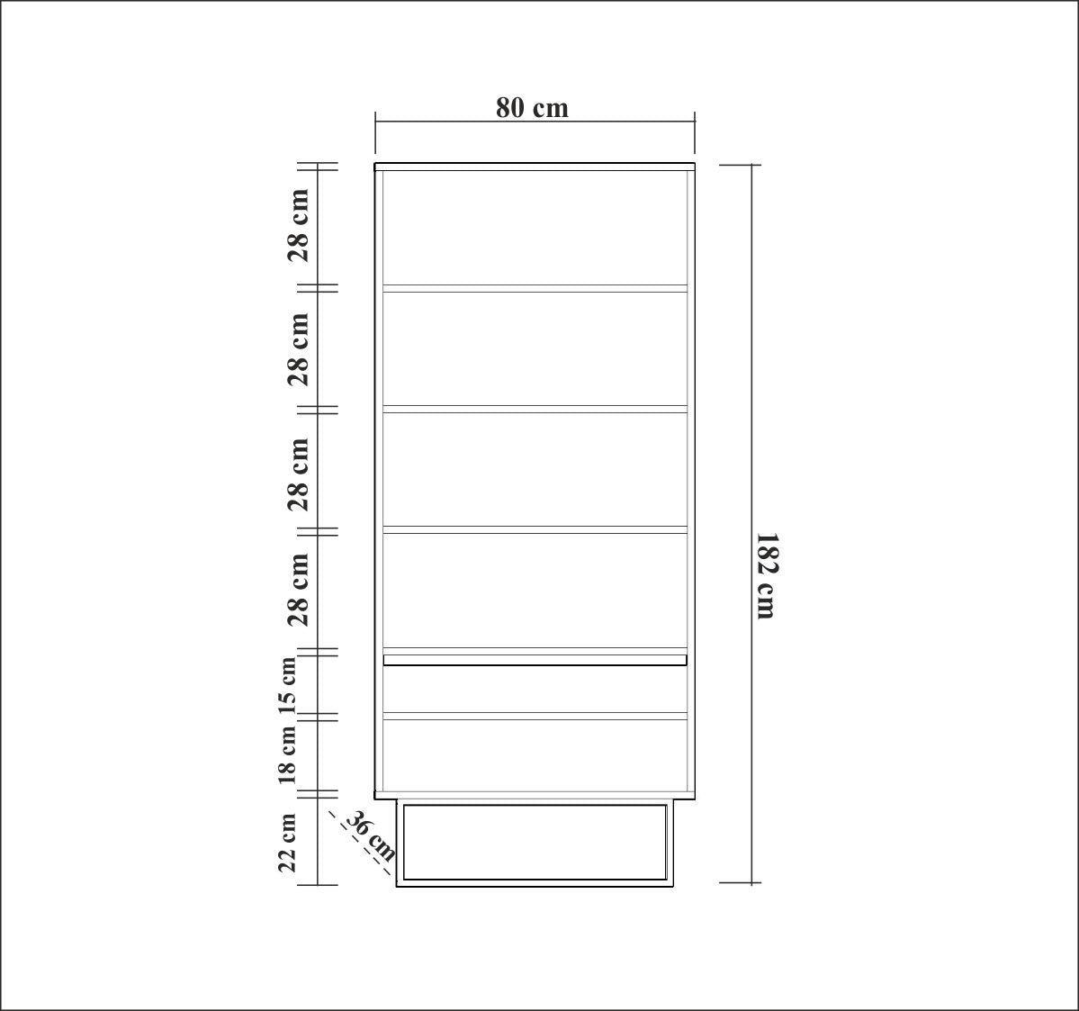 Bookcase walnut melamine Rea 80x182x36 cm